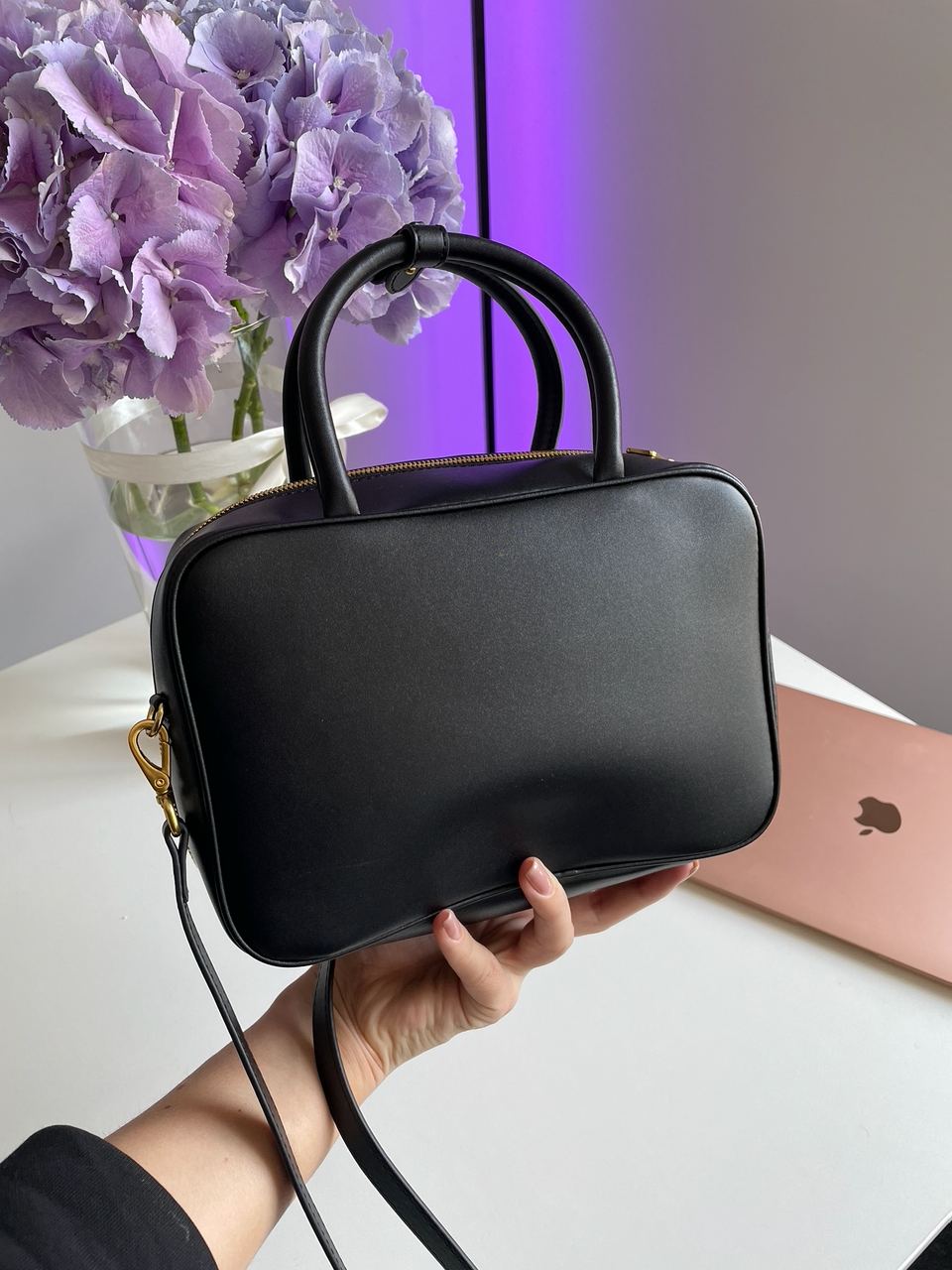 MiuMu Leather Top Handle Bag Black - 16