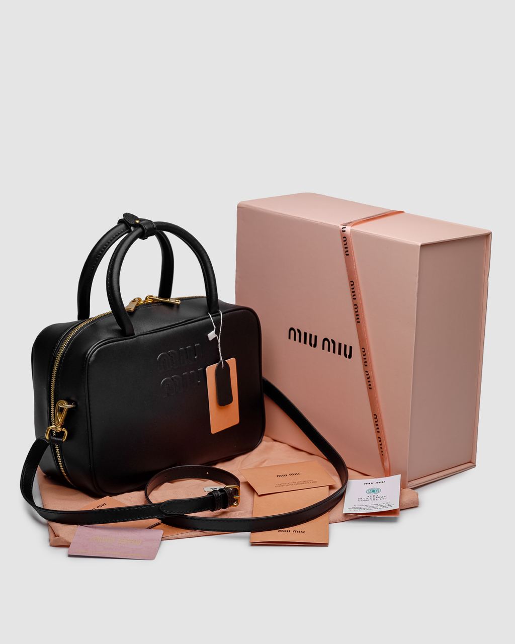 MiuMu Leather Top Handle Bag Black - 2