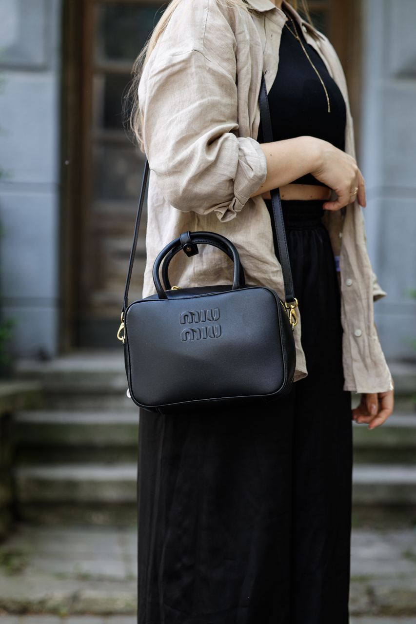 MiuMu Leather Top Handle Bag Black - 6