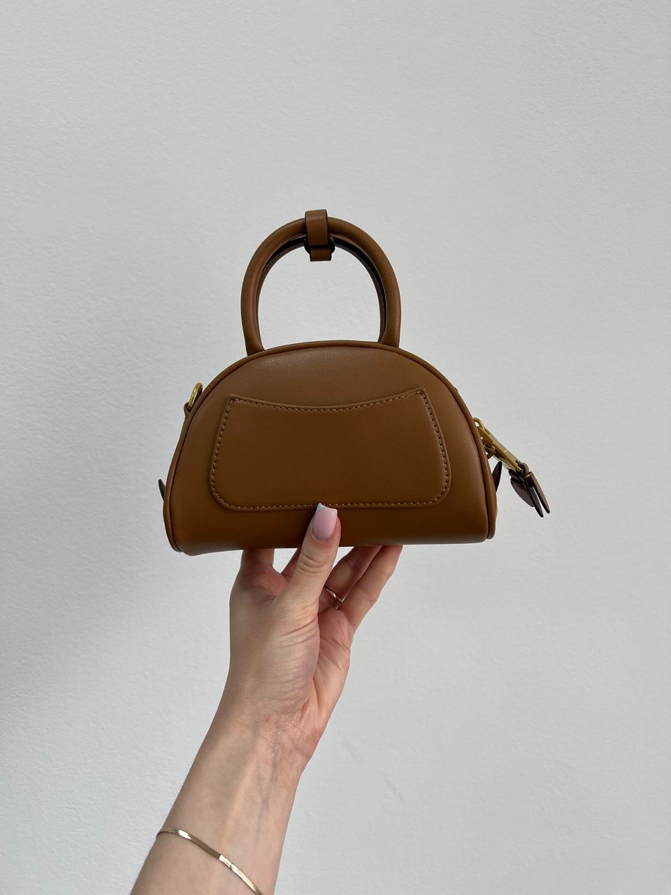 MiuMu Leather Top Handle Bag Brown - 16