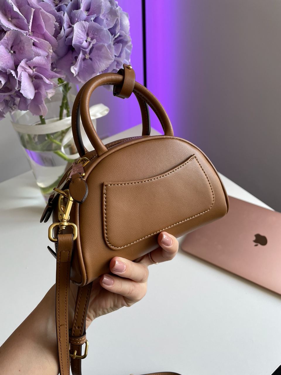 MiuMu Leather Top Handle Bag Brown - 17