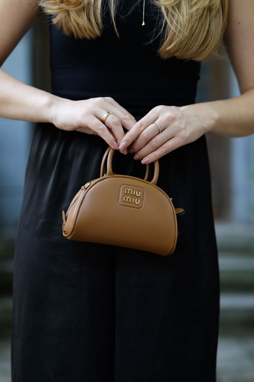 MiuMu Leather Top Handle Bag Brown - 3