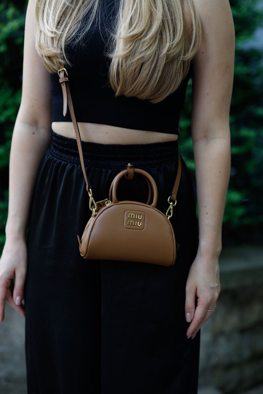 MiuMu Leather Top Handle Bag Brown - 5