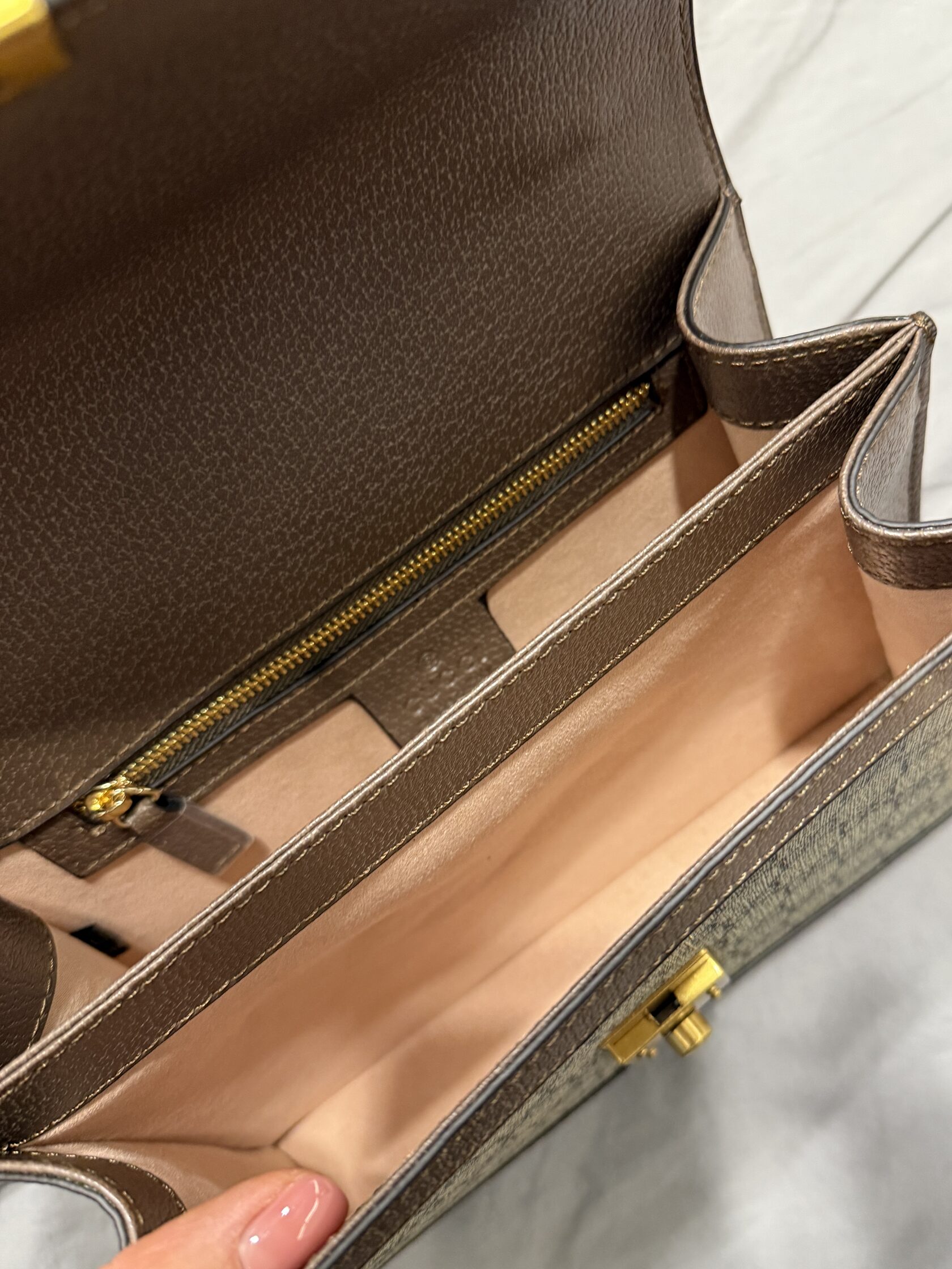 Ophidia small top handle bag Beige and ebony GG Supreme canvas - 5