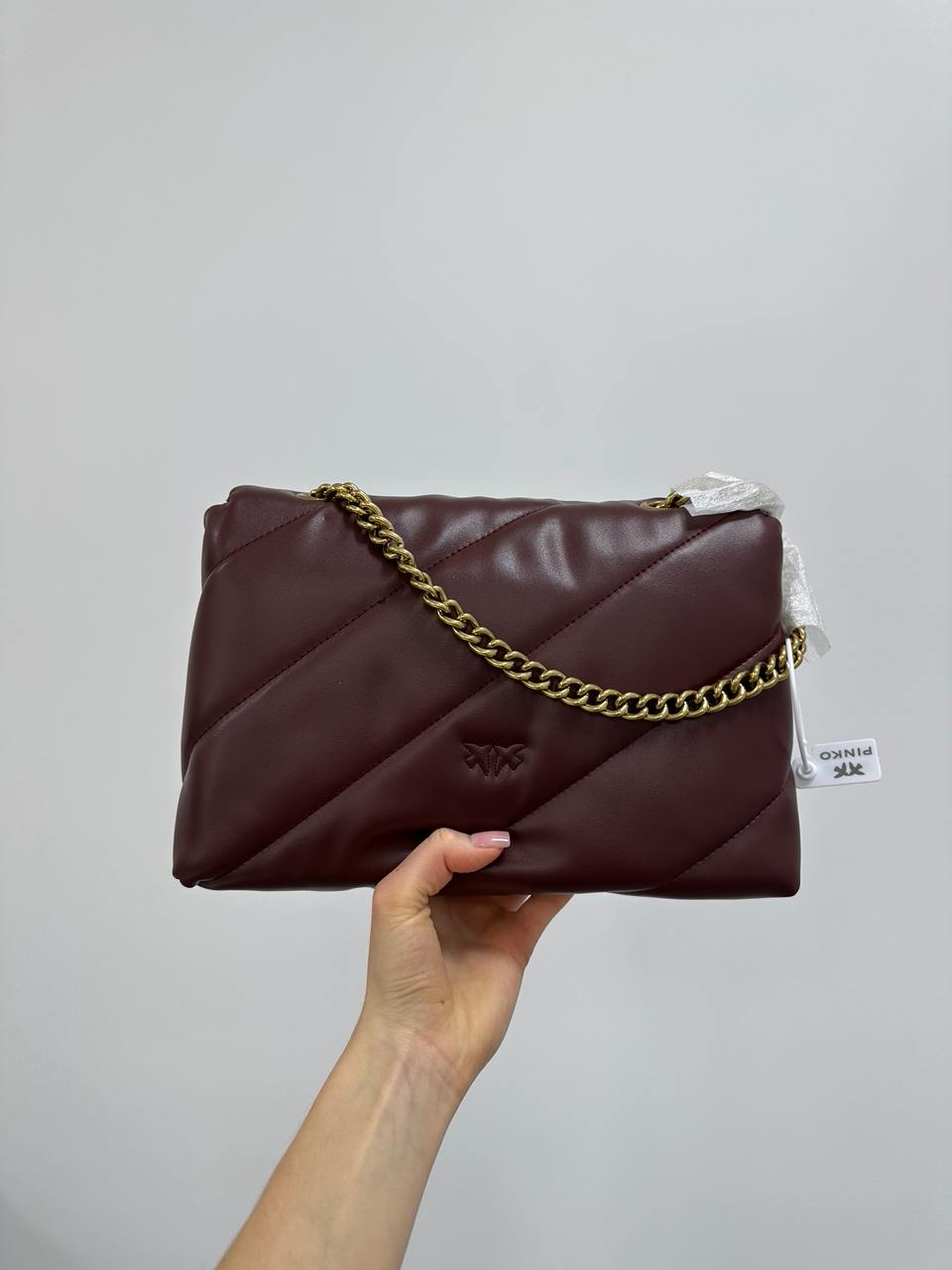 Pinko Big Love Bag Puff Maxi Quilt Burgundy/Gold - 8