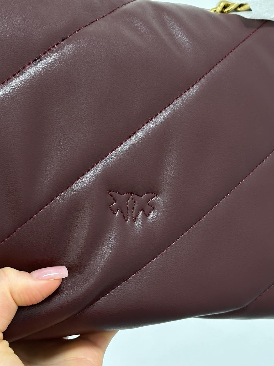 Pinko Big Love Bag Puff Maxi Quilt Burgundy/Gold - 9