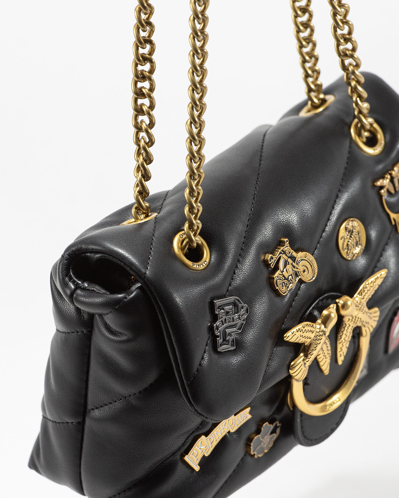 Pinko Black Quilted Leather Love Mini Puff Pins - 12