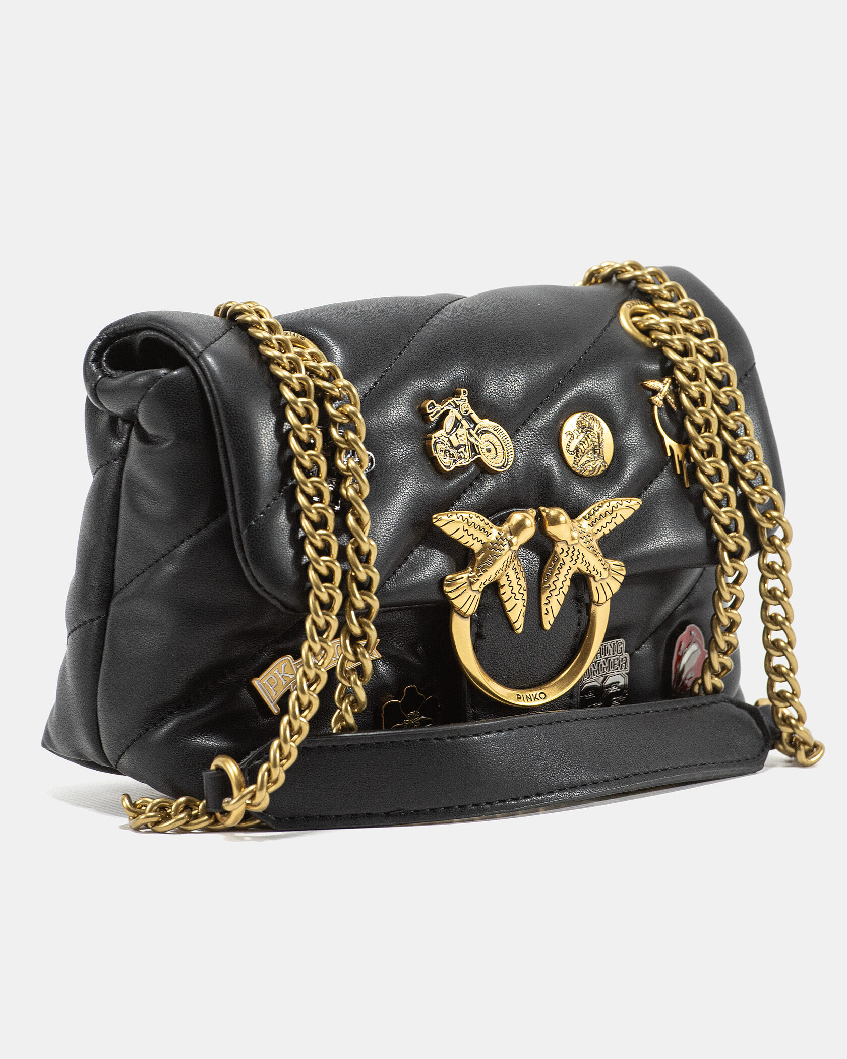 Pinko Black Quilted Leather Love Mini Puff Pins - 5