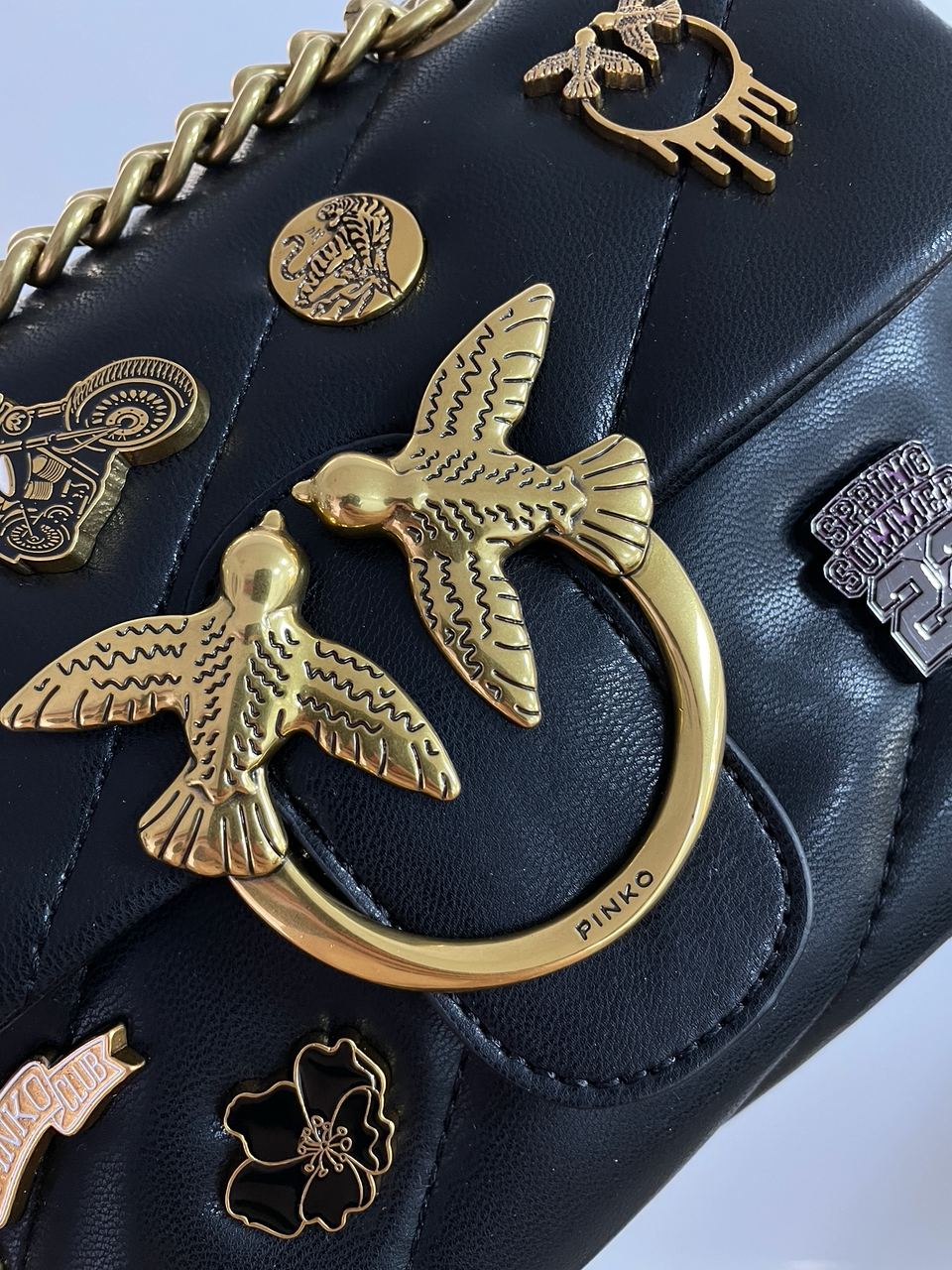 Pinko Black Quilted Leather Love Mini Puff Pins - 13