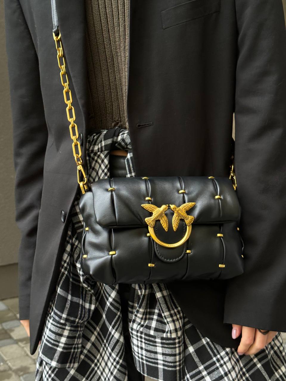 Pinko Black Quilted Leather Love Mini Puff Staples - 3