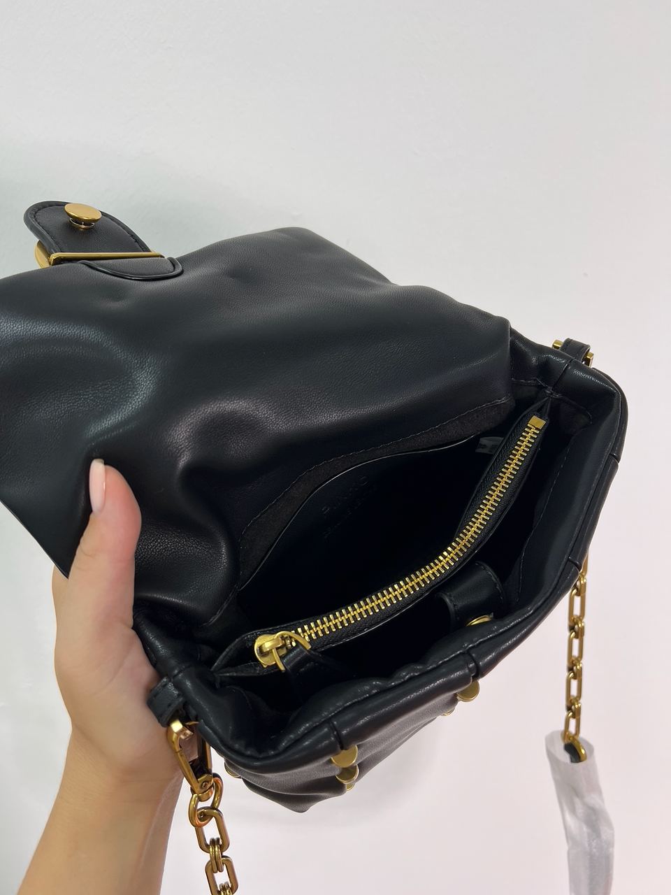 Pinko Black Quilted Leather Love Mini Puff Staples - 18