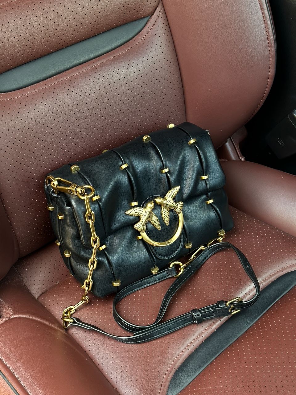 Pinko Black Quilted Leather Love Mini Puff Staples - 3