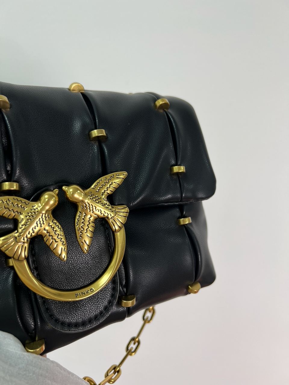 Pinko Black Quilted Leather Love Mini Puff Staples - 9