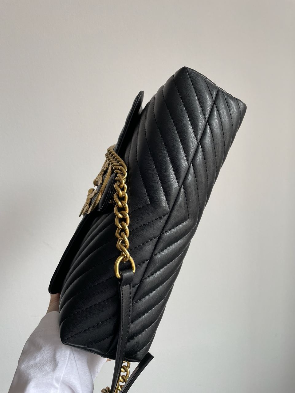 Pinko Classic Lady Love Bag Puff Chevron Black/Gold - 16