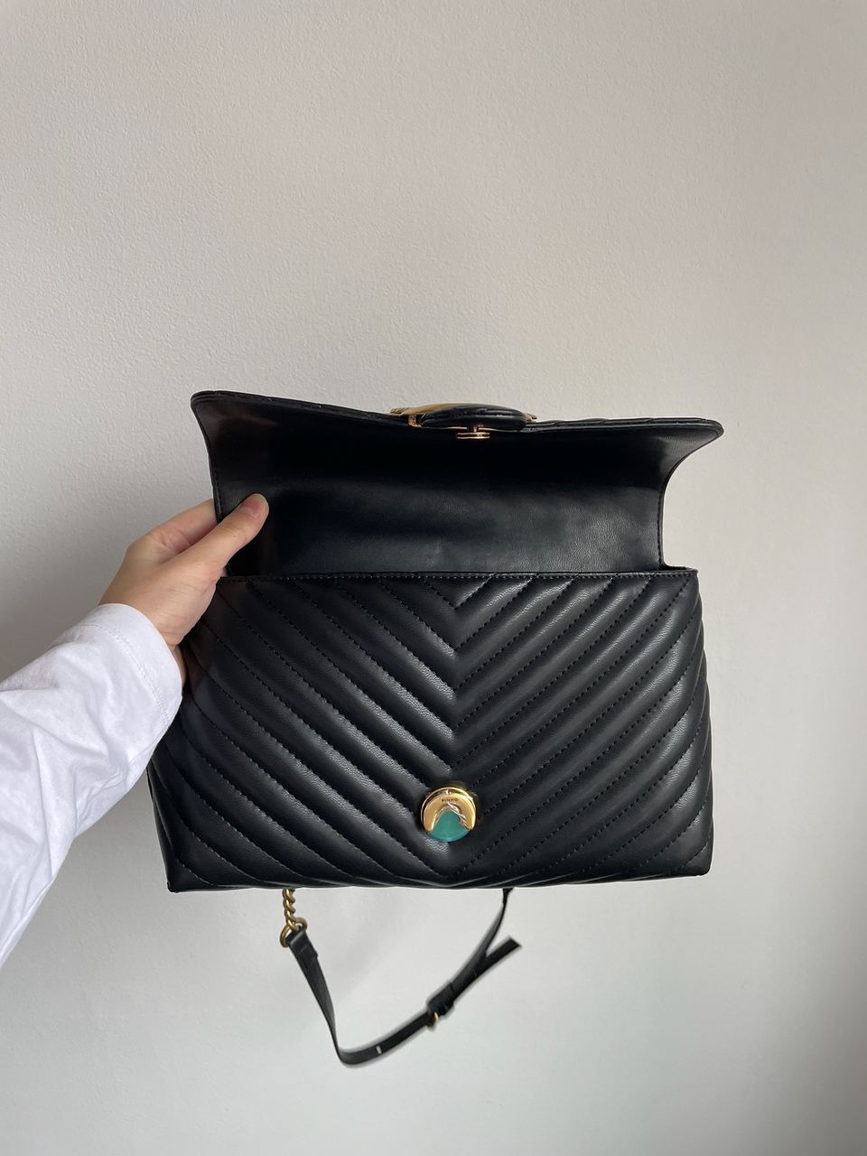 Pinko Classic Lady Love Bag Puff Chevron Black/Gold - 20