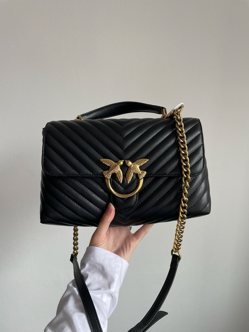 Pinko Classic Lady Love Bag Puff Chevron Black/Gold - 9