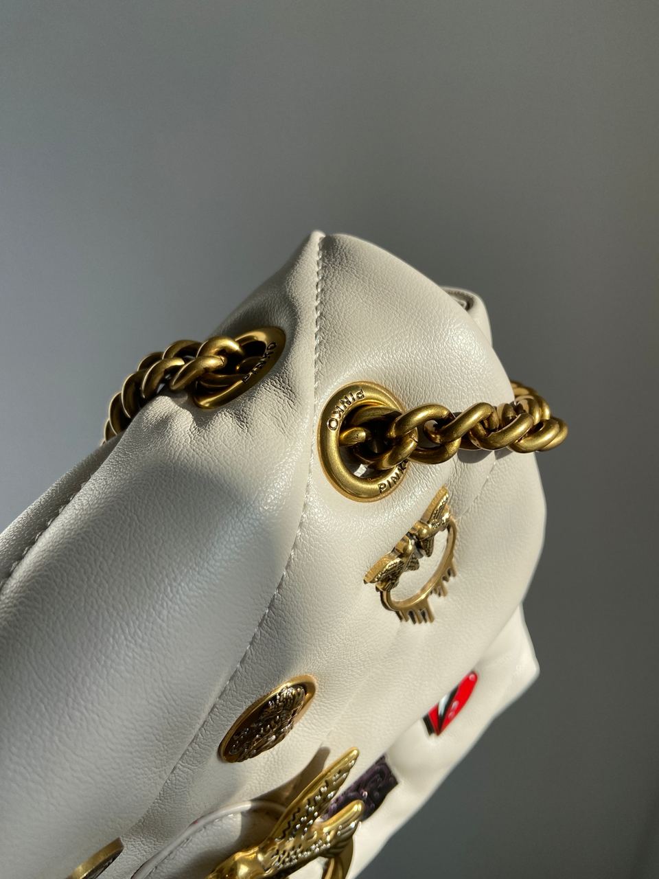 Pinko Grey Quilted Leather Love Mini Puff Pins - 10