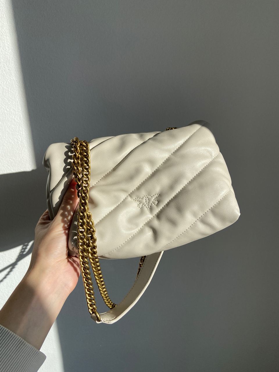 Pinko Grey Quilted Leather Love Mini Puff Pins - 13