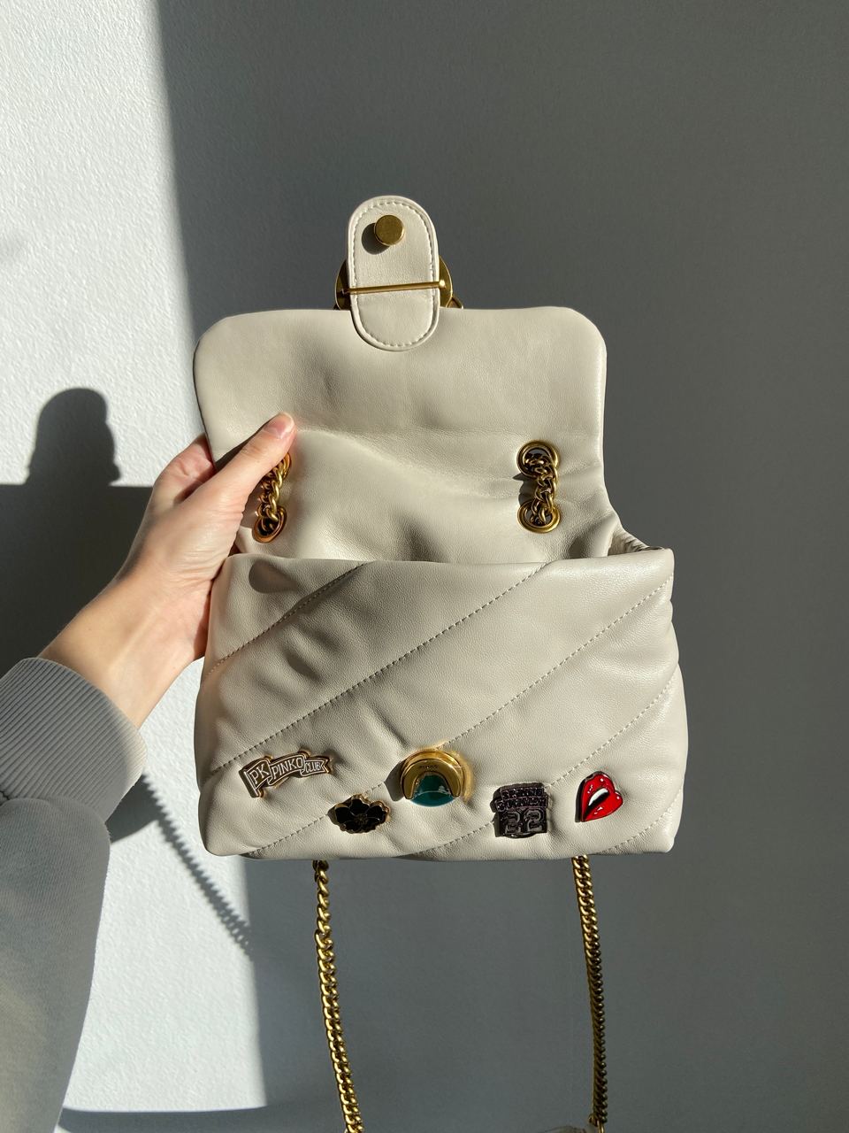 Pinko Grey Quilted Leather Love Mini Puff Pins - 17