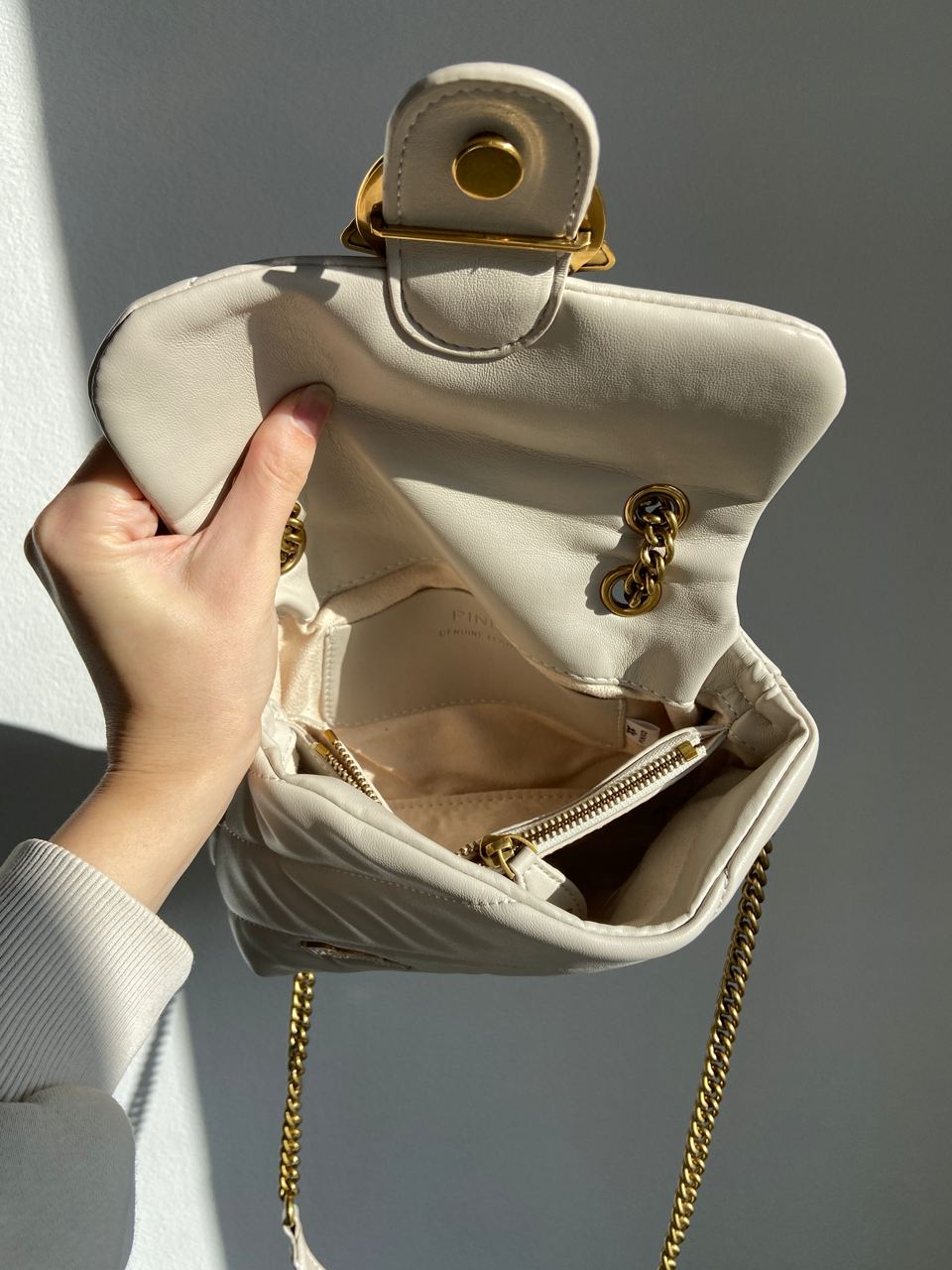 Pinko Grey Quilted Leather Love Mini Puff Pins - 18