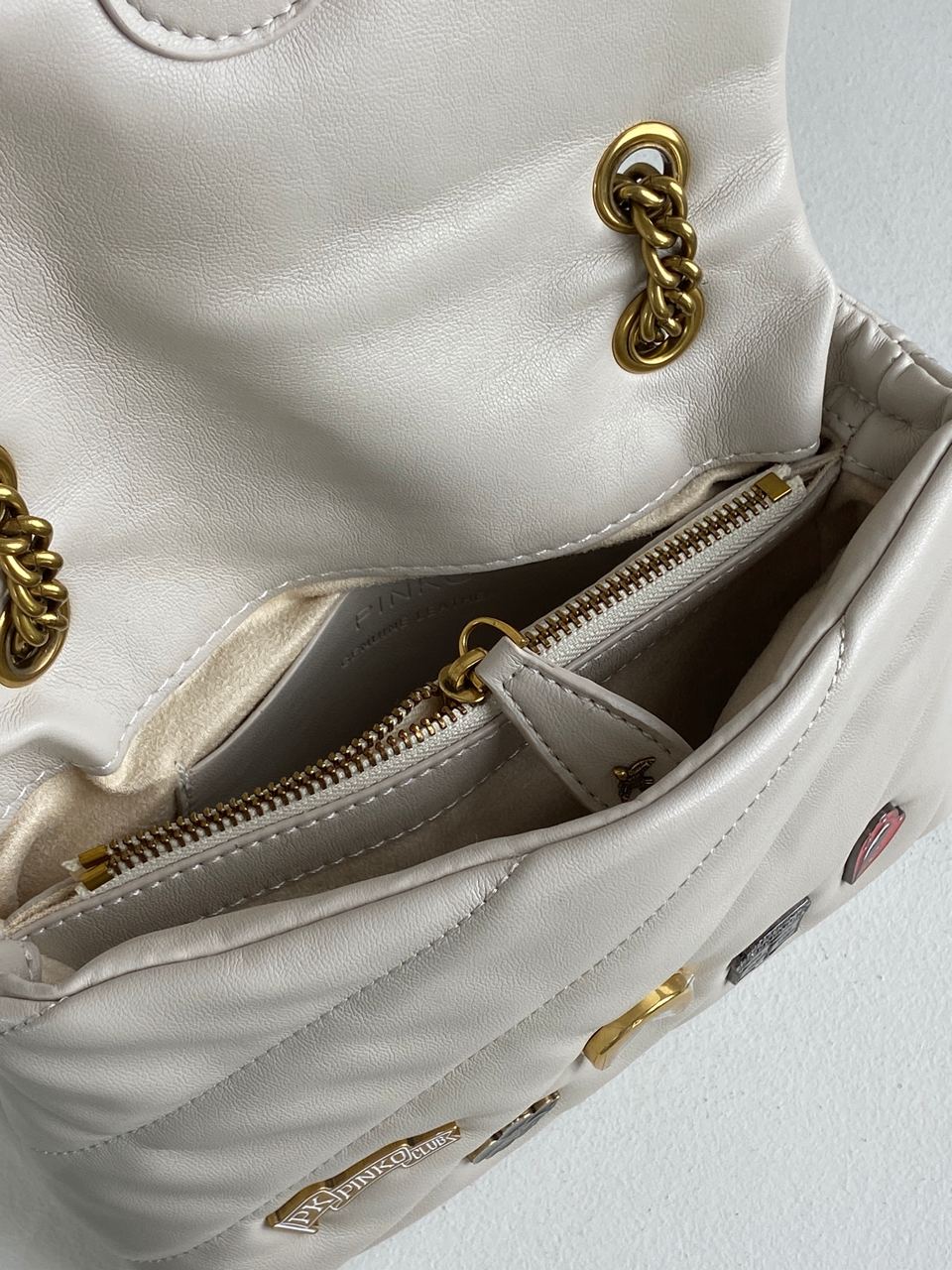 Pinko Grey Quilted Leather Love Mini Puff Pins - 20