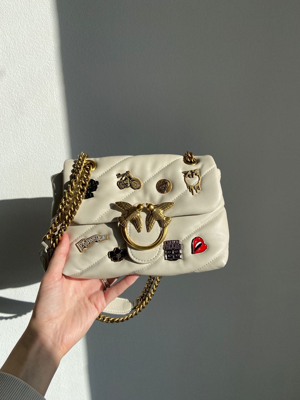 Pinko Grey Quilted Leather Love Mini Puff Pins - 7