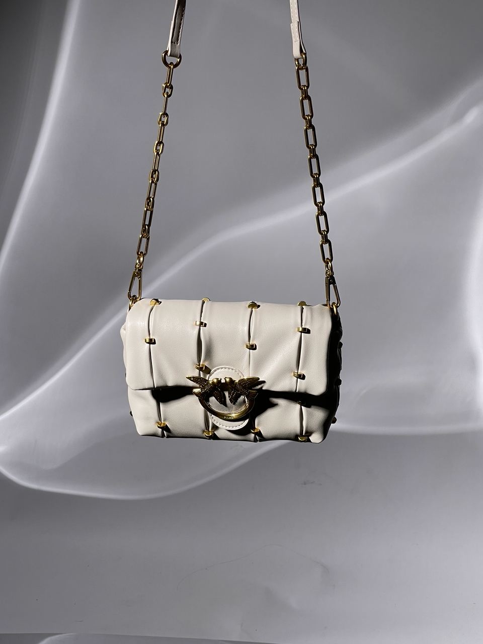 Pinko Grey Quilted Leather Love Mini Puff Staples - 4