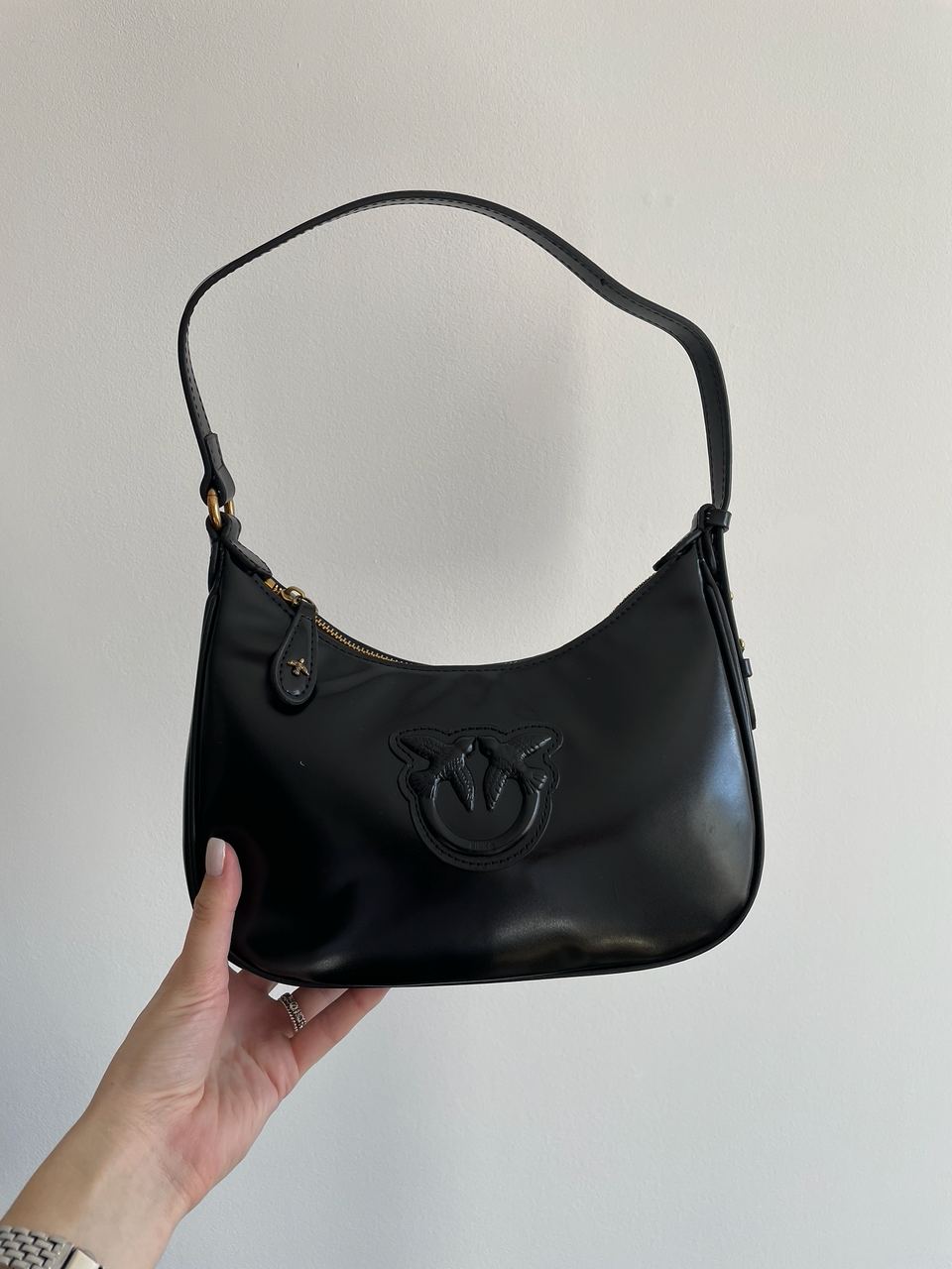 Pinko Half Moon Bag Simply Black With Leather Buckle - 10