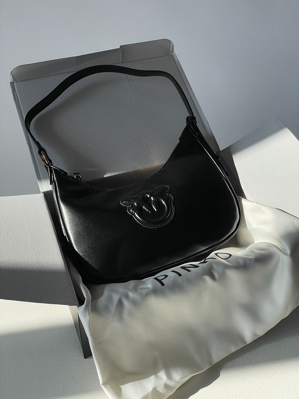 Pinko Half Moon Bag Simply Black With Leather Buckle - 2