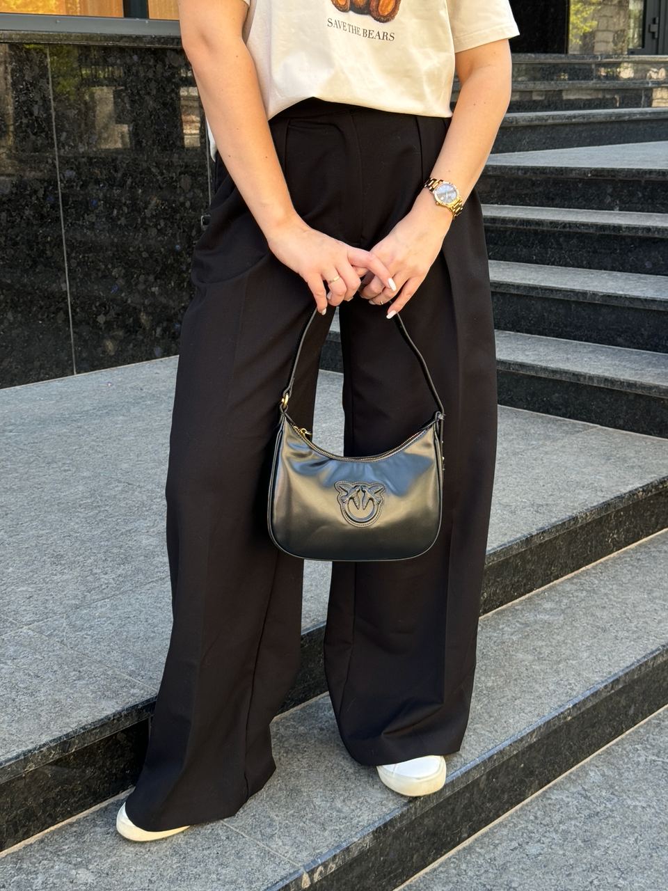 Pinko Half Moon Bag Simply Black With Leather Buckle - 6