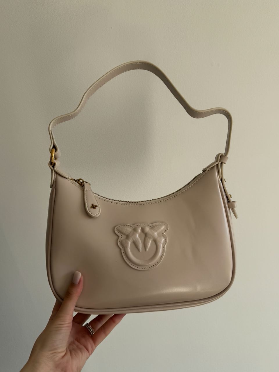 Pinko Half Moon Bag Simply Cream With Leather Buckle - 10
