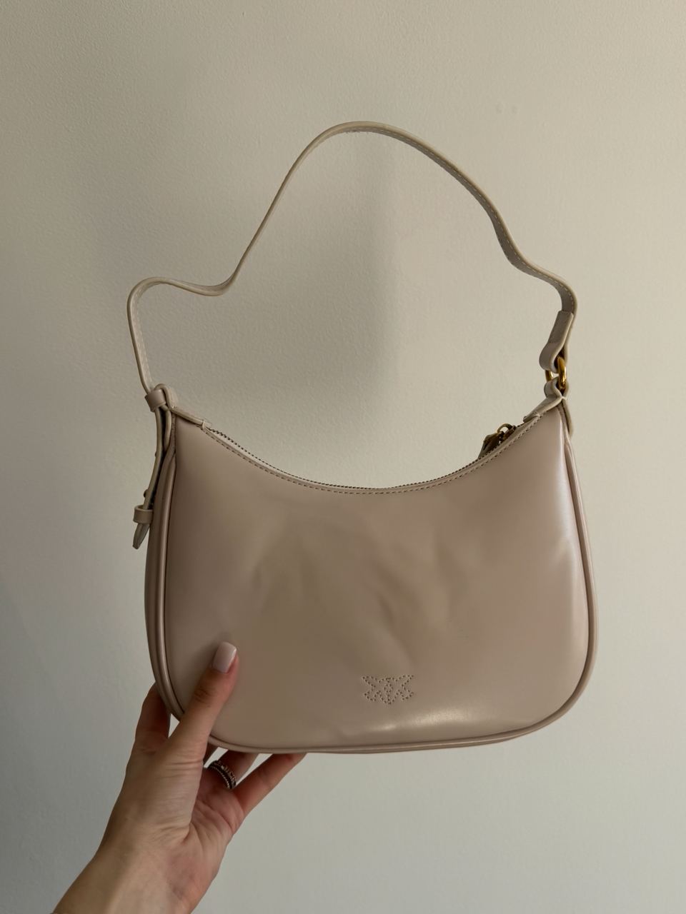 Pinko Half Moon Bag Simply Cream With Leather Buckle - 13