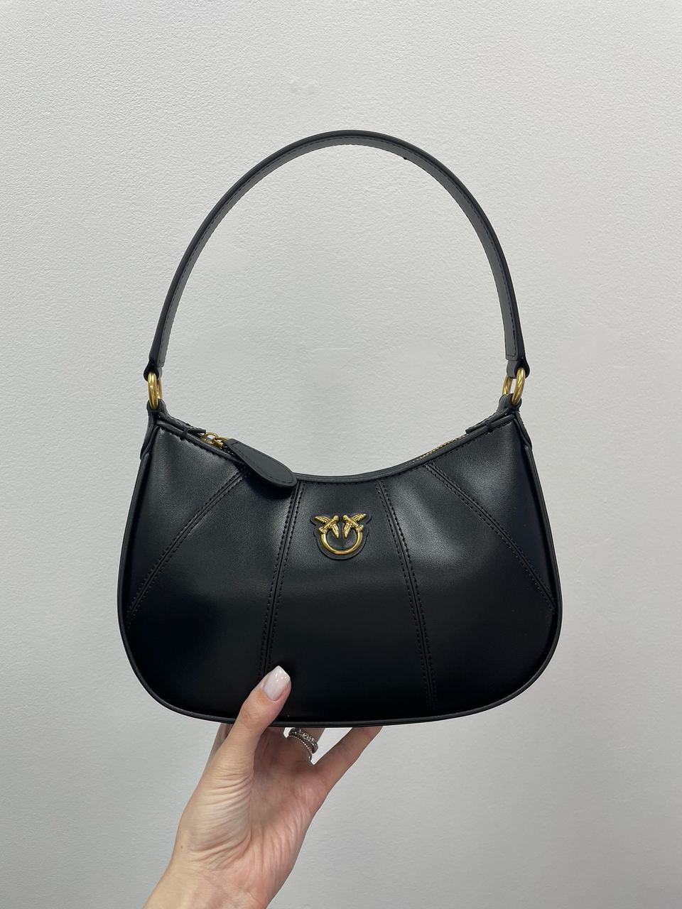 Pinko Hobo Bag Fine Grain Cow Leather Black - 11