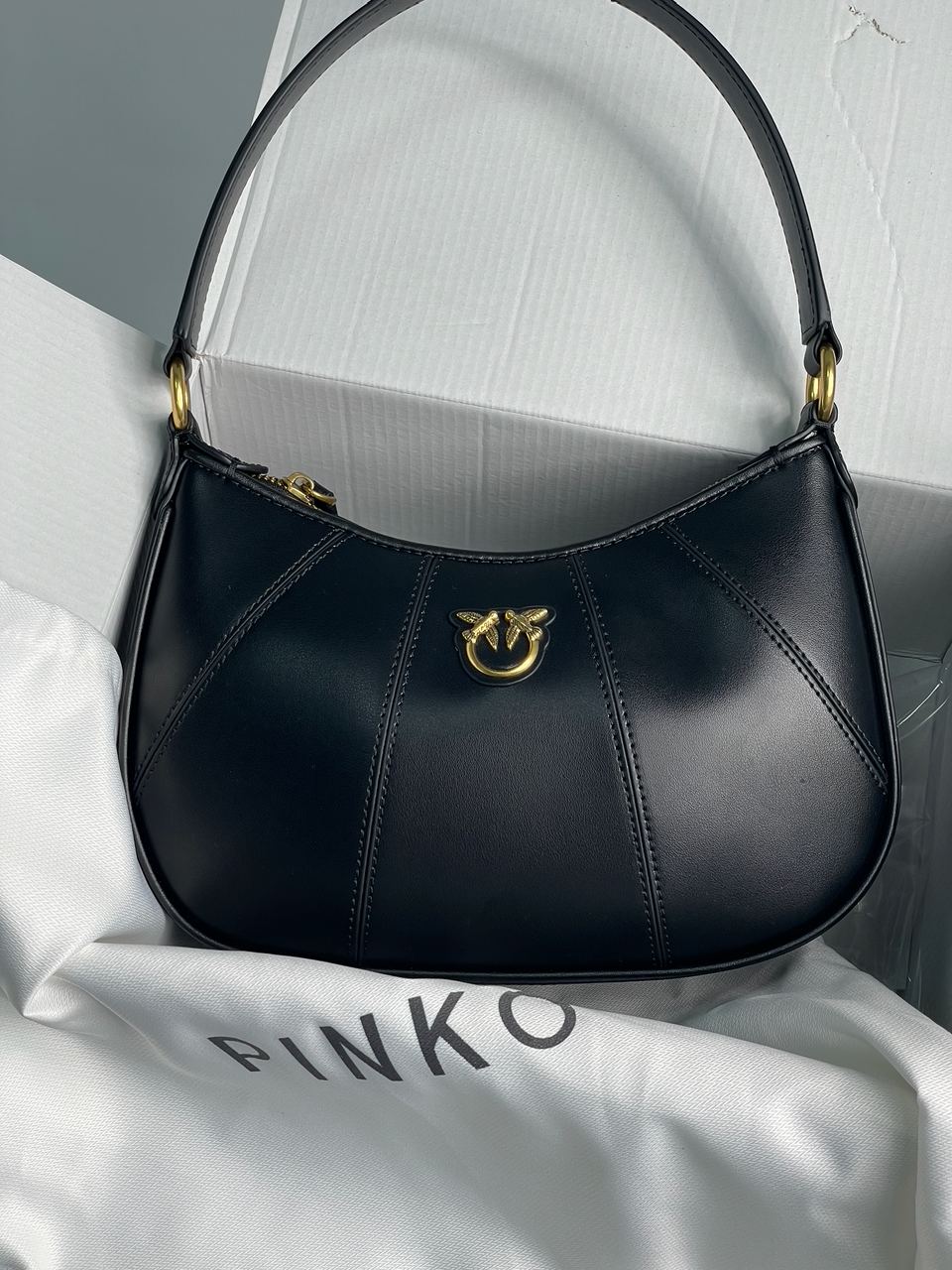 Pinko Hobo Bag Fine Grain Cow Leather Black - 2