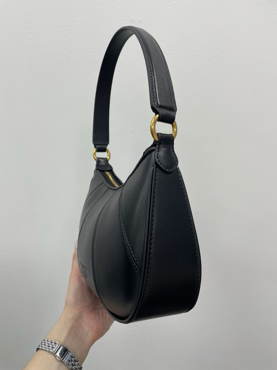 Pinko Hobo Bag Fine Grain Cow Leather Black - 20