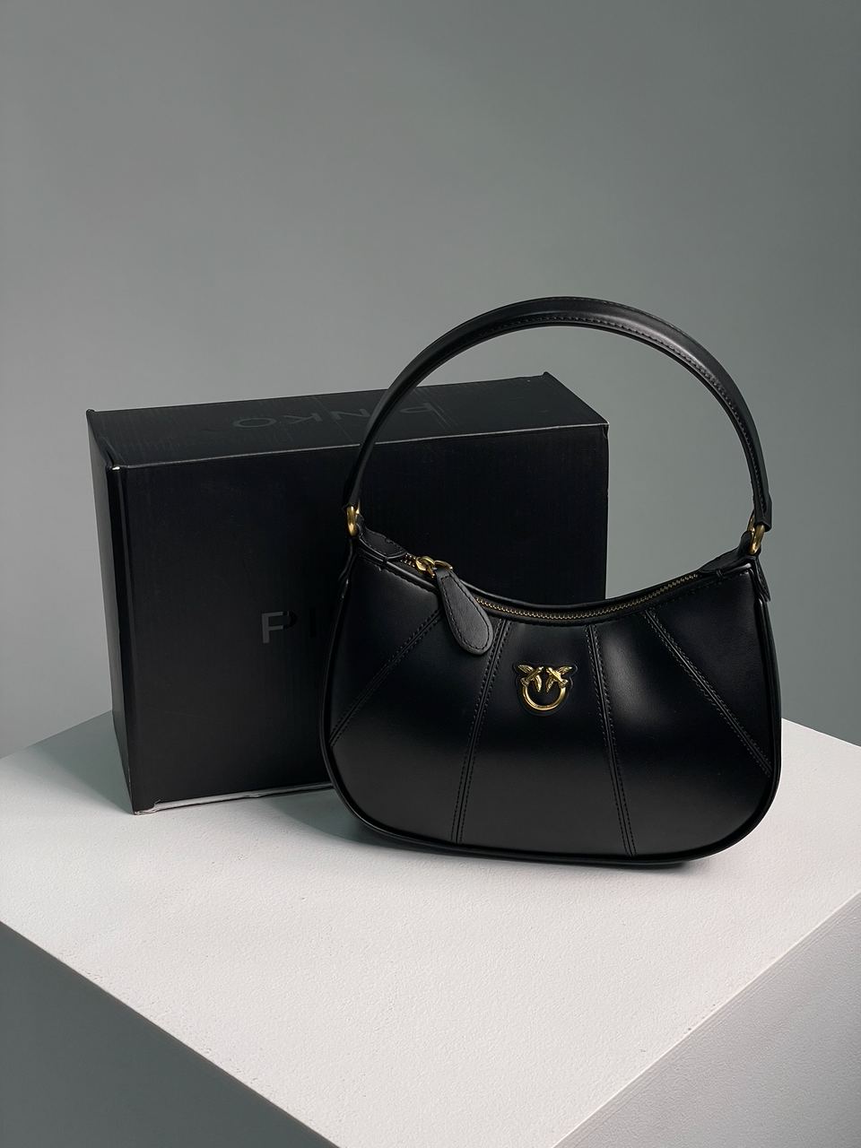 Pinko Hobo Bag Fine Grain Cow Leather Black - 5