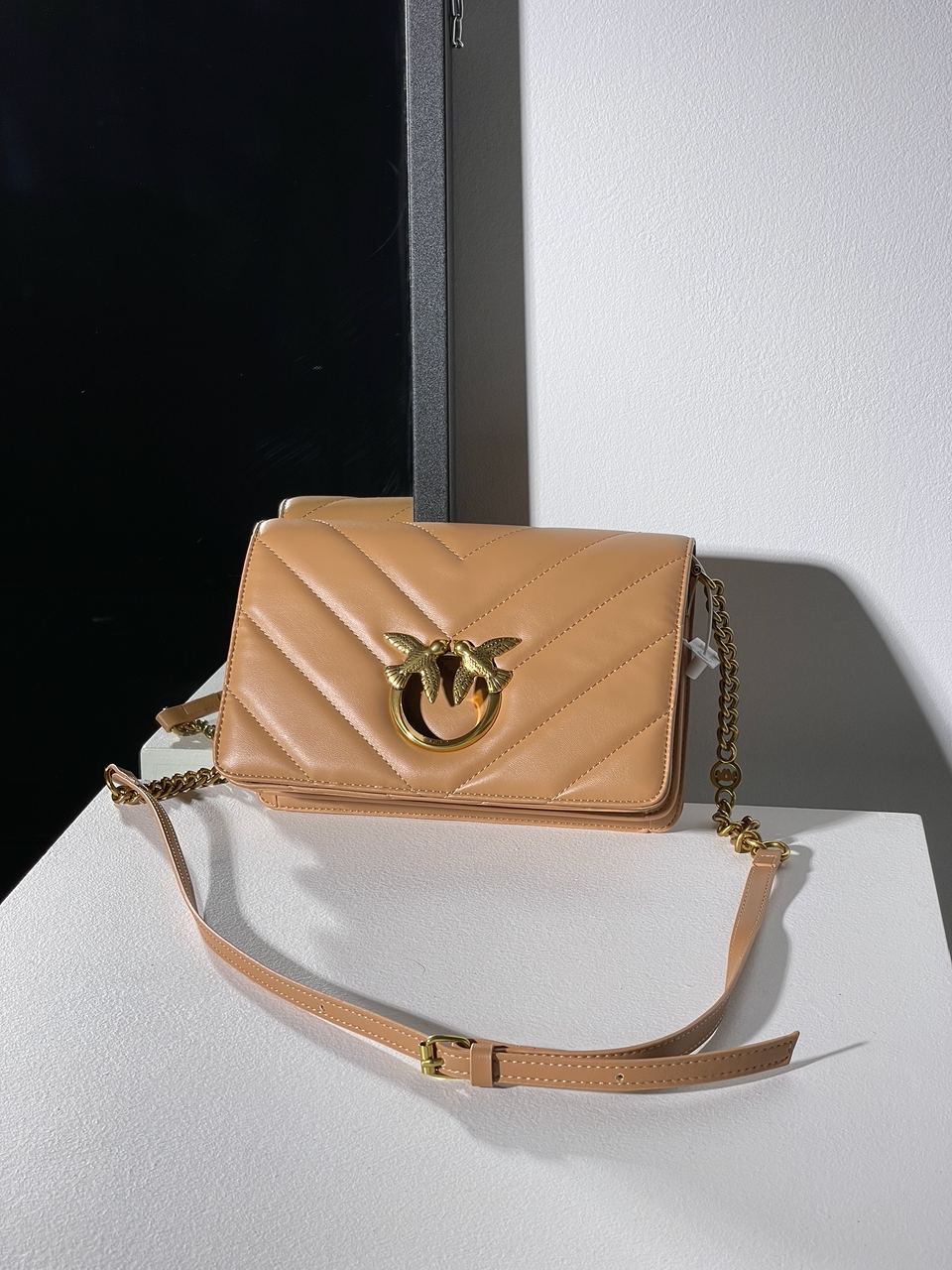 Pinko Large Love Bag Click Big Chevron Beige - 4