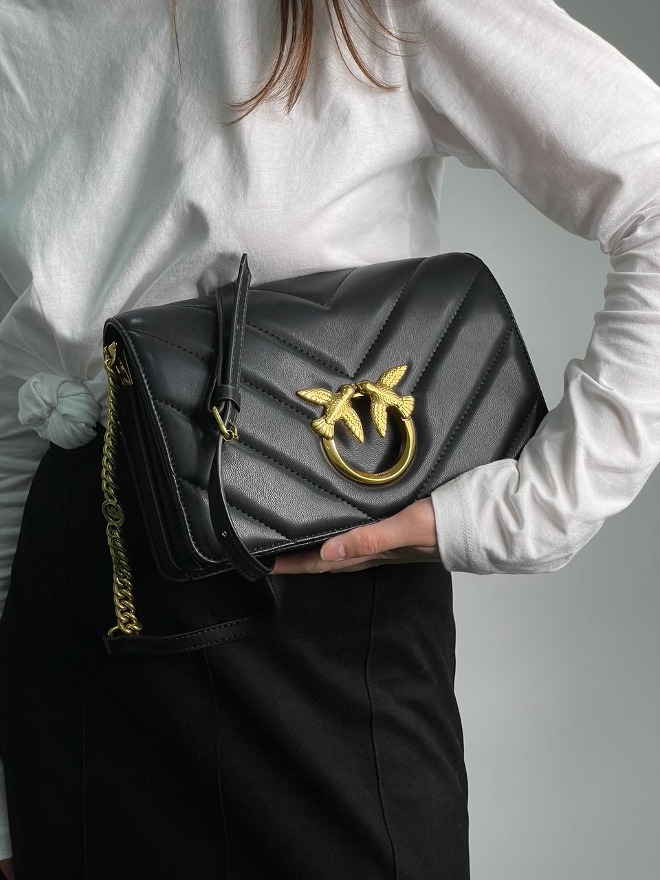 Pinko Large Love Bag Click Big Chevron Black - 5