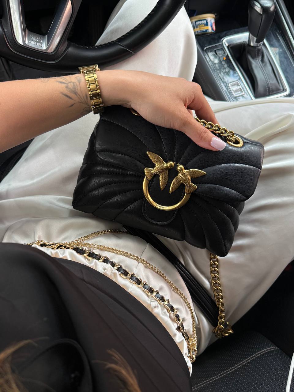 Pinko Love Bag Puff Butterfly Quilt Black/Gold - 3