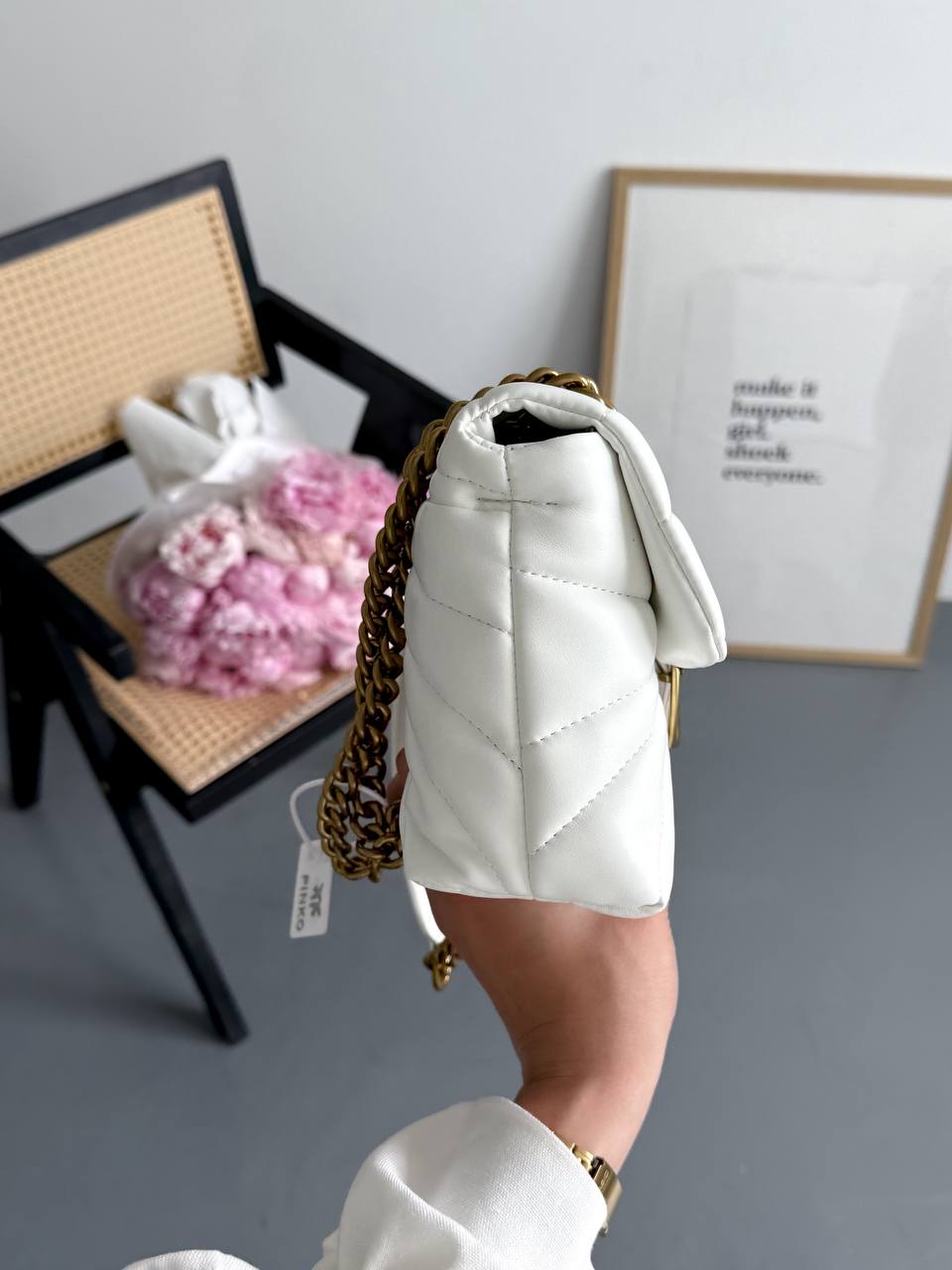 Pinko Love Bag Puff Butterfly Quilt White/Gold - 10