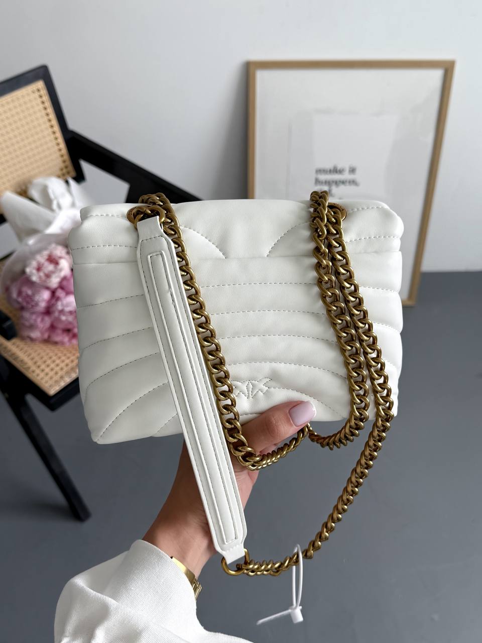 Pinko Love Bag Puff Butterfly Quilt White/Gold - 11