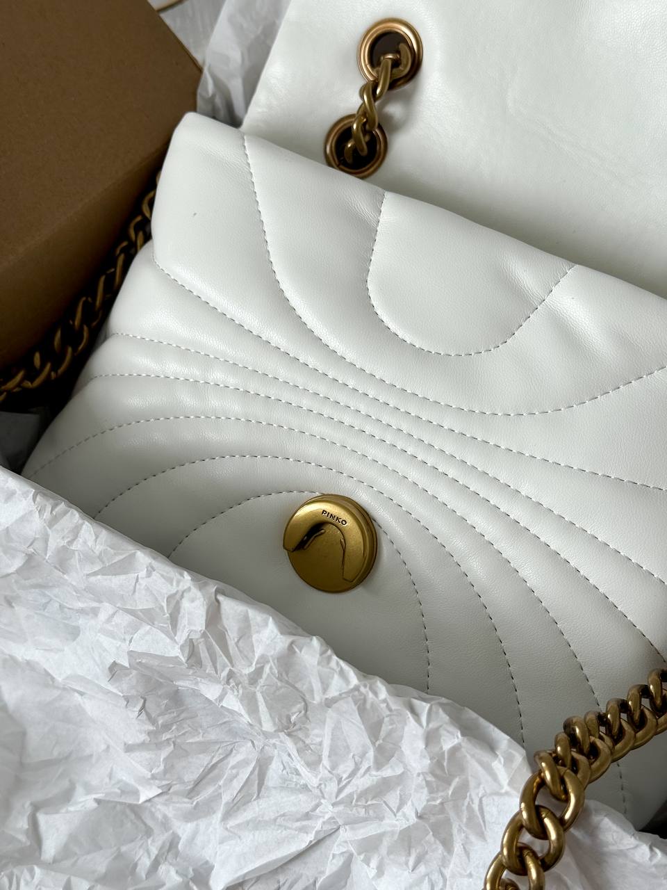 Pinko Love Bag Puff Butterfly Quilt White/Gold - 14