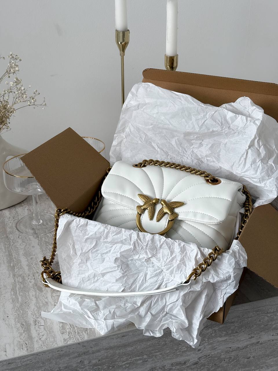 Pinko Love Bag Puff Butterfly Quilt White/Gold - 2