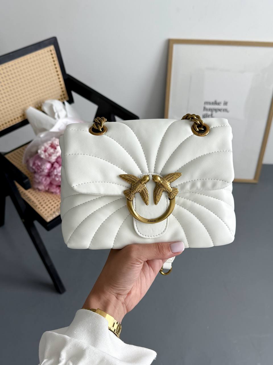 Pinko Love Bag Puff Butterfly Quilt White/Gold - 6