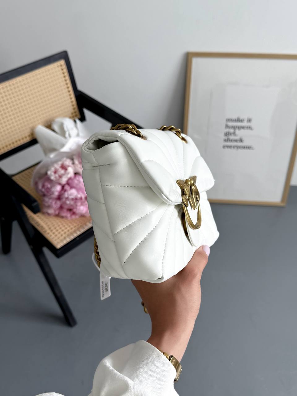 Pinko Love Bag Puff Butterfly Quilt White/Gold - 9