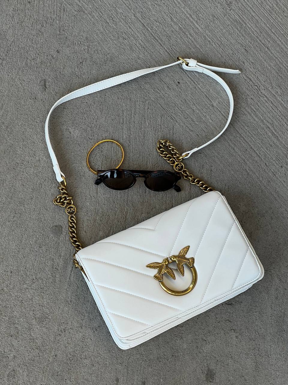 Pinko Love Click Classic Crossbody Bag in Quilted Leathe White