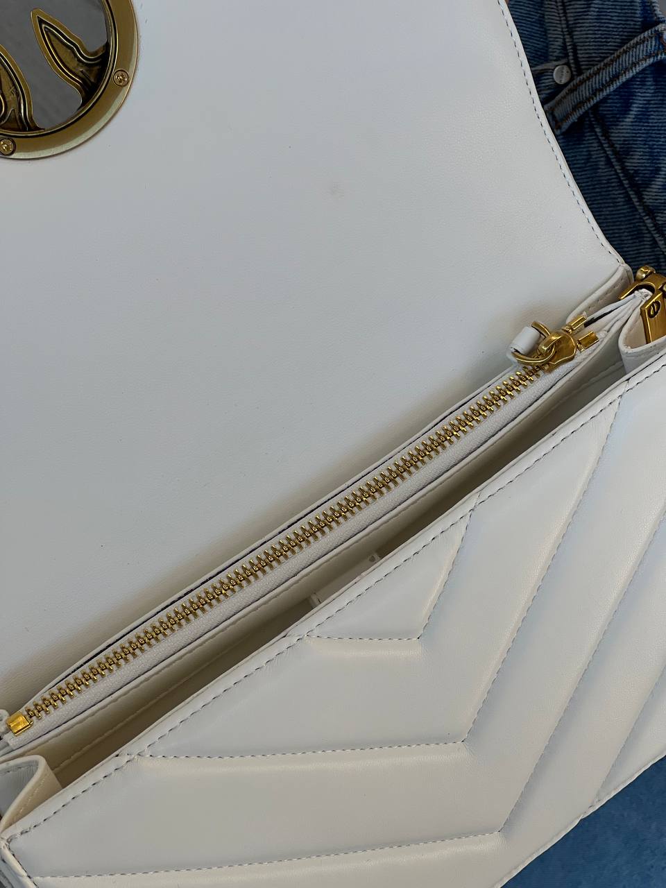 Pinko Love Click Classic Crossbody Bag in Quilted Leathe White - 11