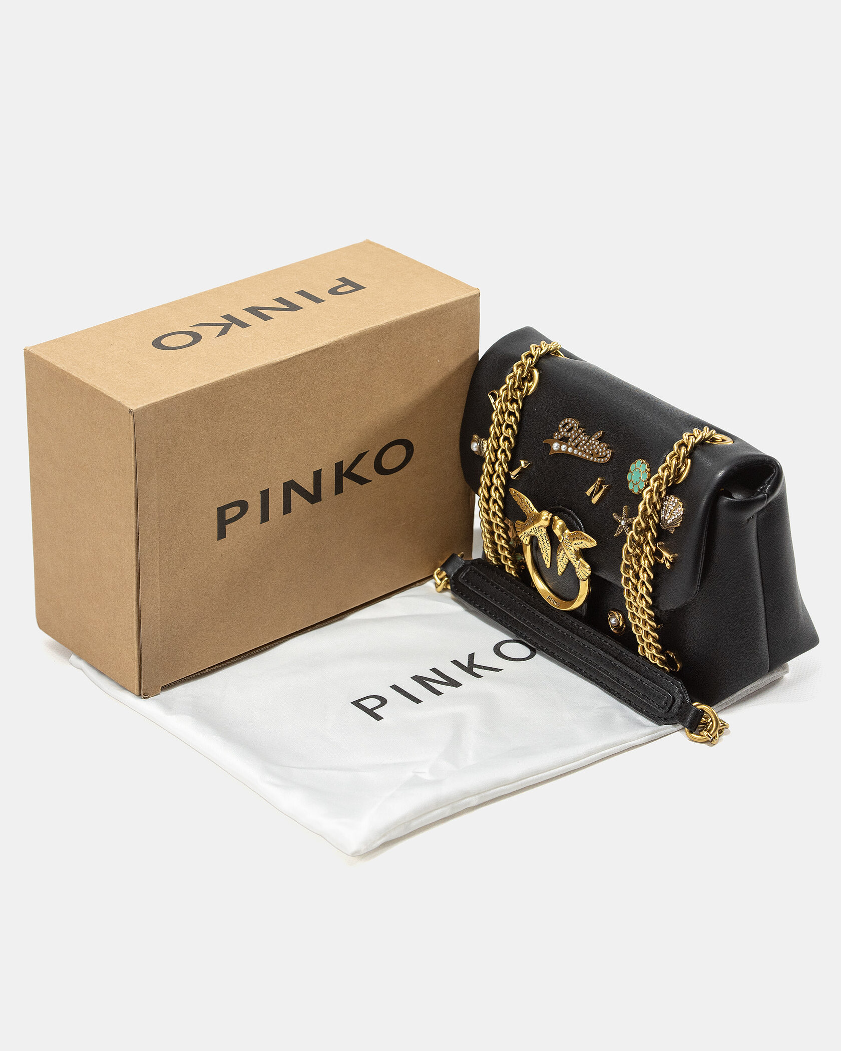 Pinko Love Medium Shoulder Bag in Black Leather with Embellishments - 2