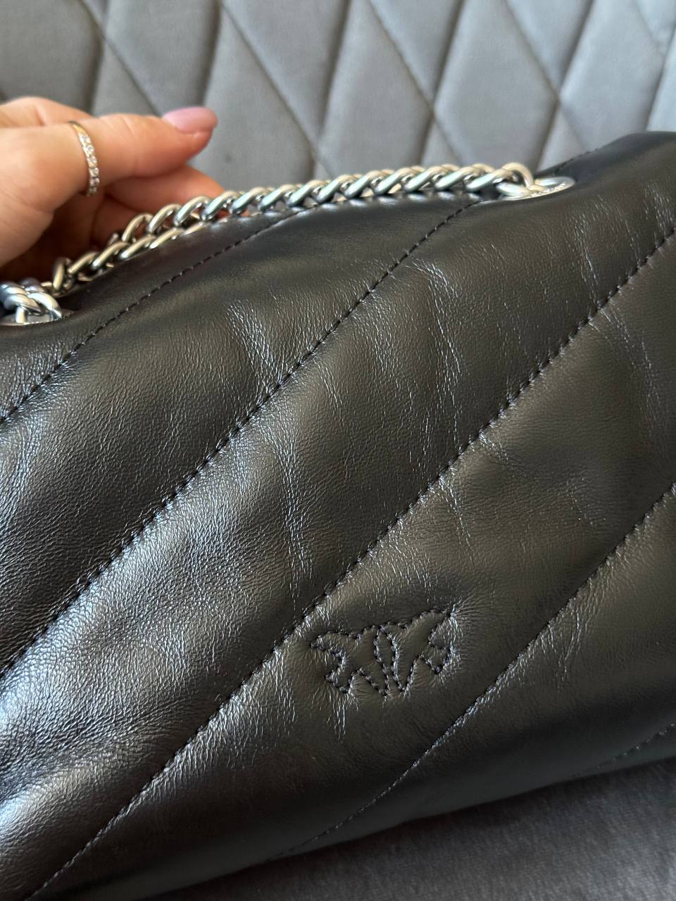 Pinko Love Mini Icon Puff Bag in Black Leather Black/Silver - 4