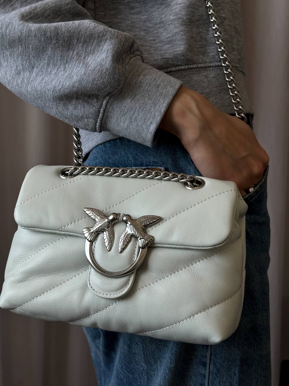 Pinko Love Mini Icon Puff Bag in Black Leather White/Silver - 3